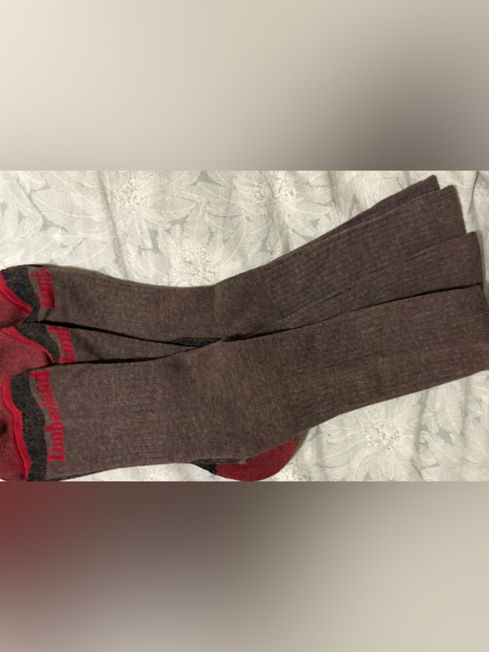 Timberland Brown Crew Socks with Red and Black Accents - Picture 3 of 5